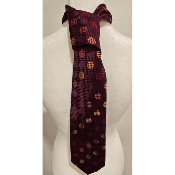 BEN SHERMAN MAROON/MULTICOLOR POLKA DOT 100% SILK TIE - Picture 1 of 8